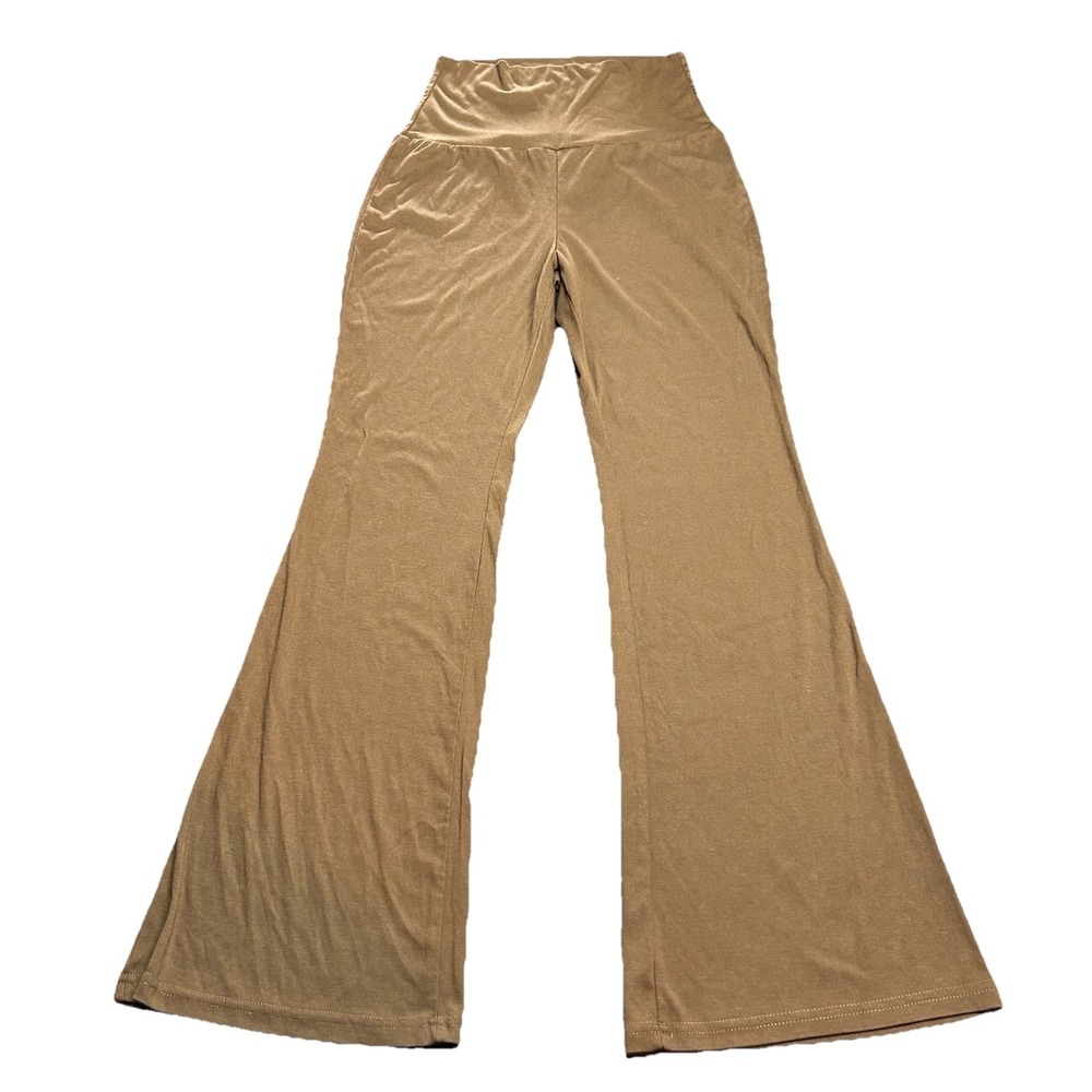 Ladies Brown Flare Leg Stetch Pants Size Medium M High Waisted